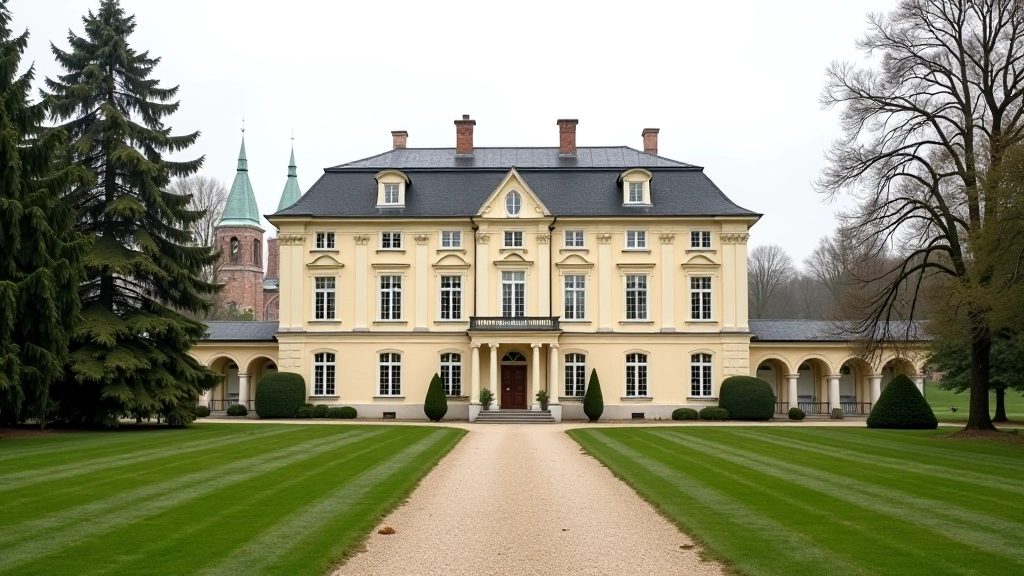 Lentvario dvaras, XIX amžiaus architektūra, romantiniai elementai, sutvarkyta aplinka, mėlynos dangos šiferio stogo