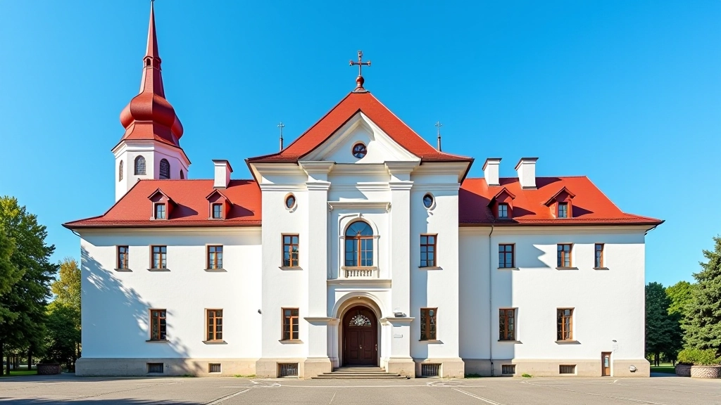 Pažaislio vienuolyno bažnyčia iš šiaurės perspektyvos, klasikinė architektūra su dviem bokštais